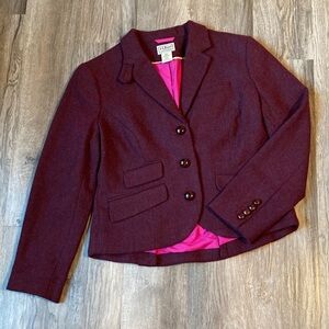 L.L. Bean Wool Purple-Burgundy Herringbone Pattern Blazer